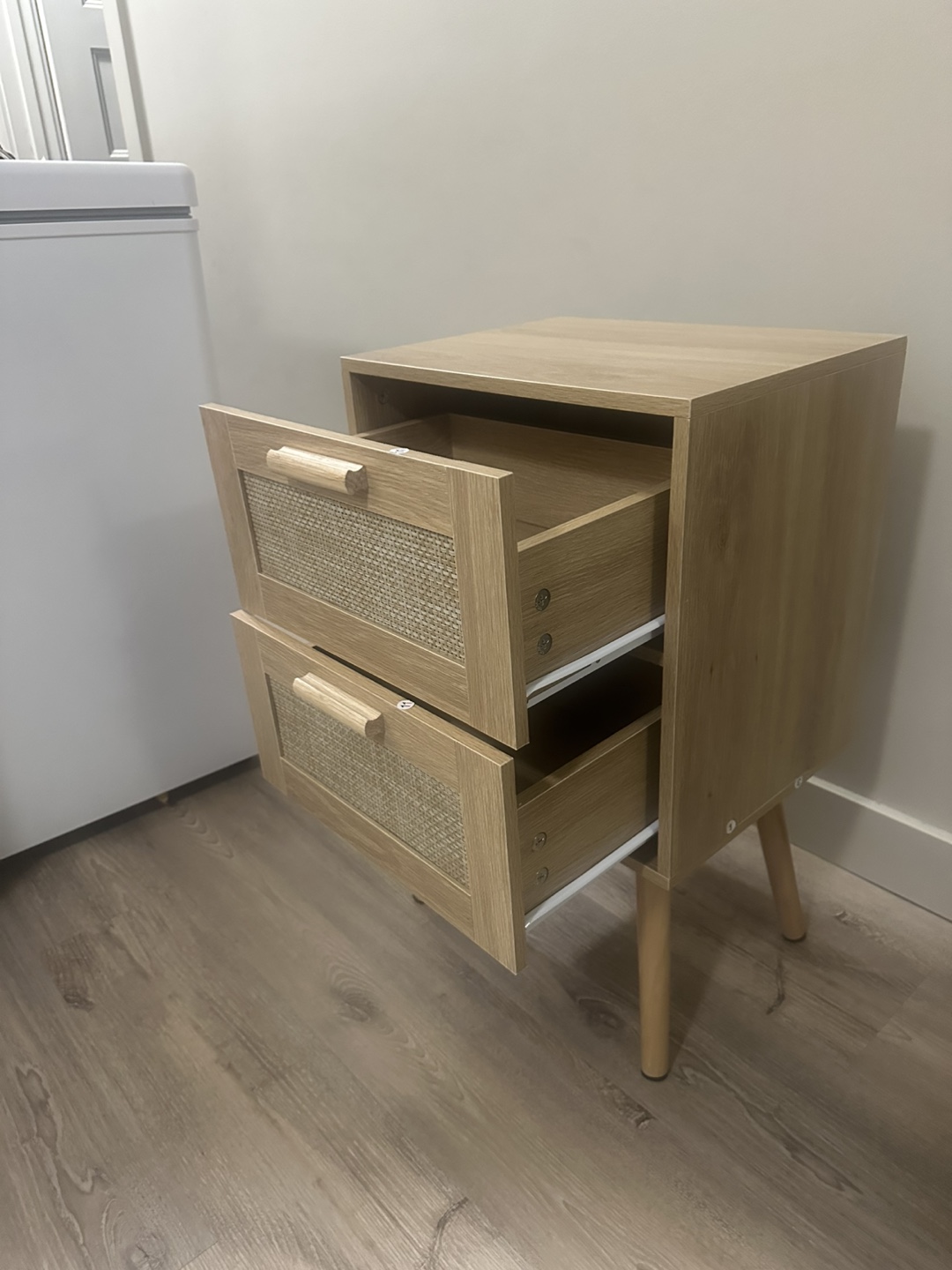 Brand-New Spurlin Rattan Nightstand with 2 Storage Drawers - photo 5