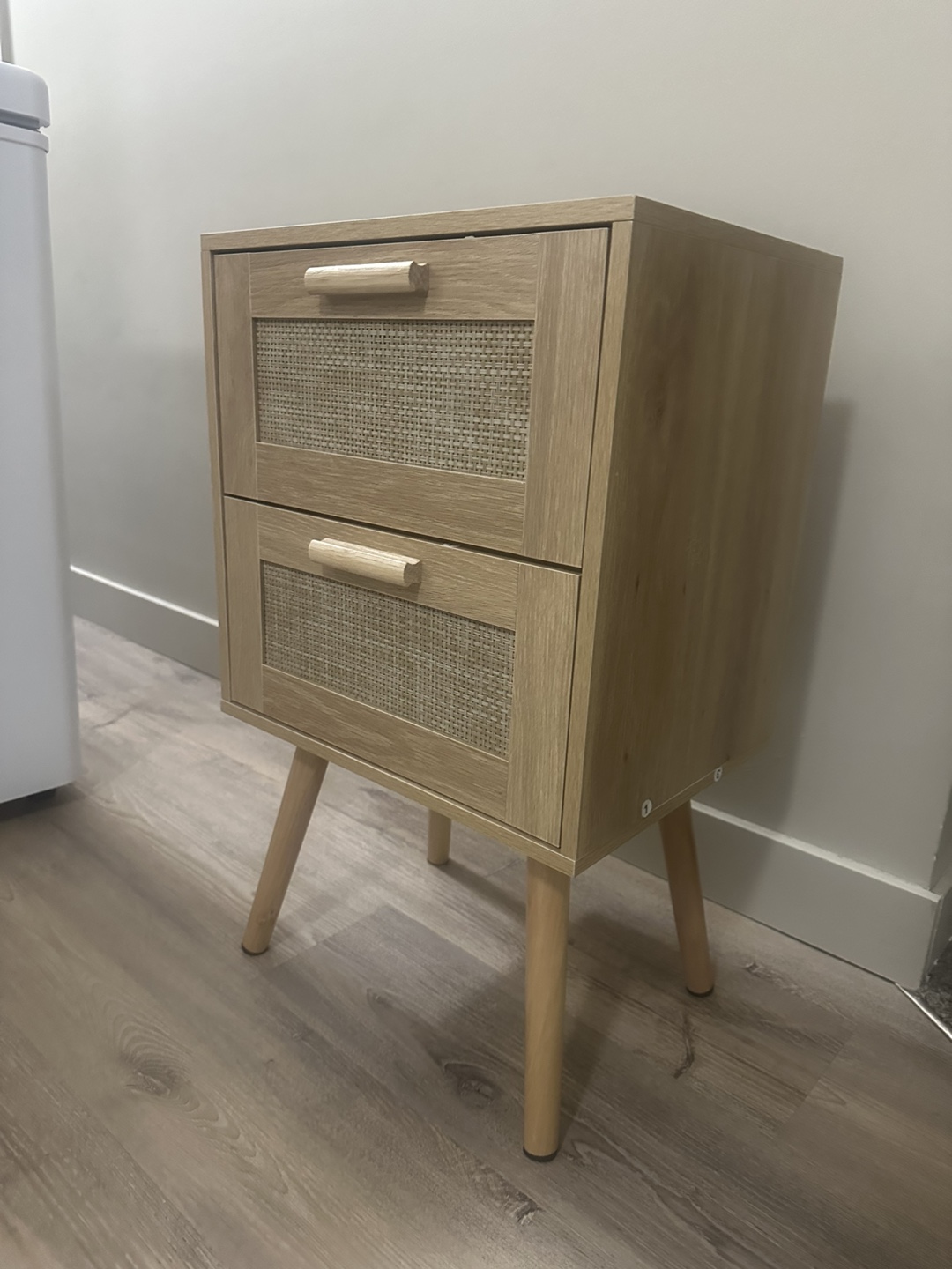 Brand-New Spurlin Rattan Nightstand with 2 Storage Drawers - photo 3