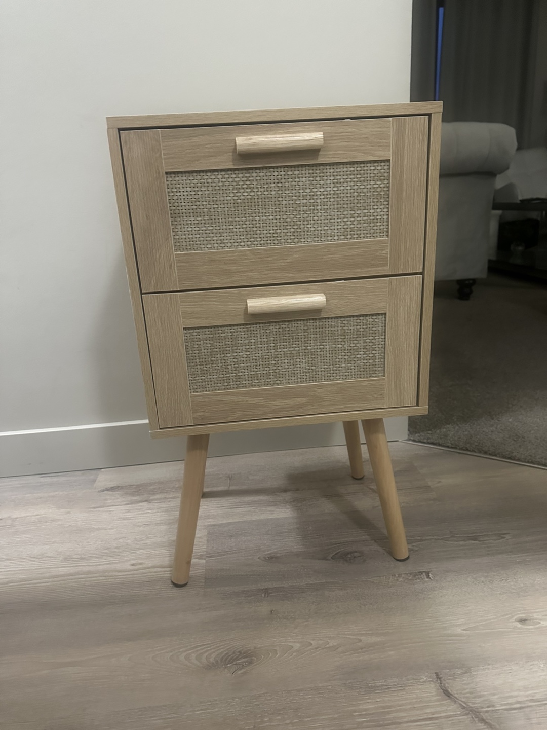 Brand-New Spurlin Rattan Nightstand with 2 Storage Drawers