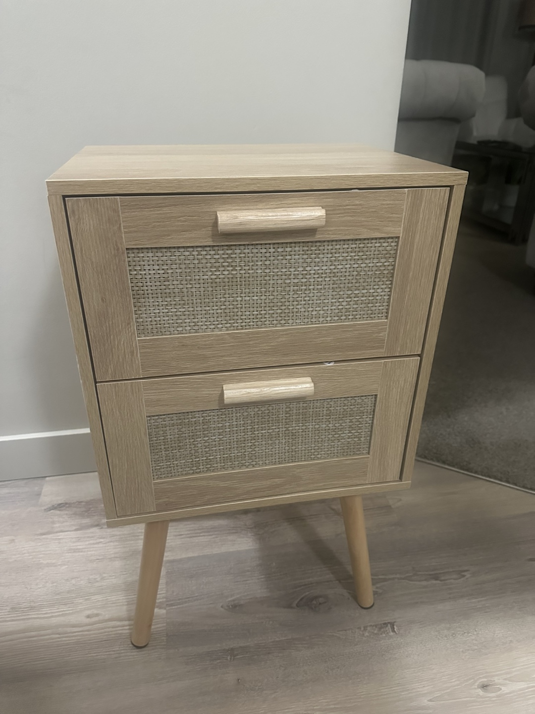 Brand-New Spurlin Rattan Nightstand with 2 Storage Drawers - photo 4
