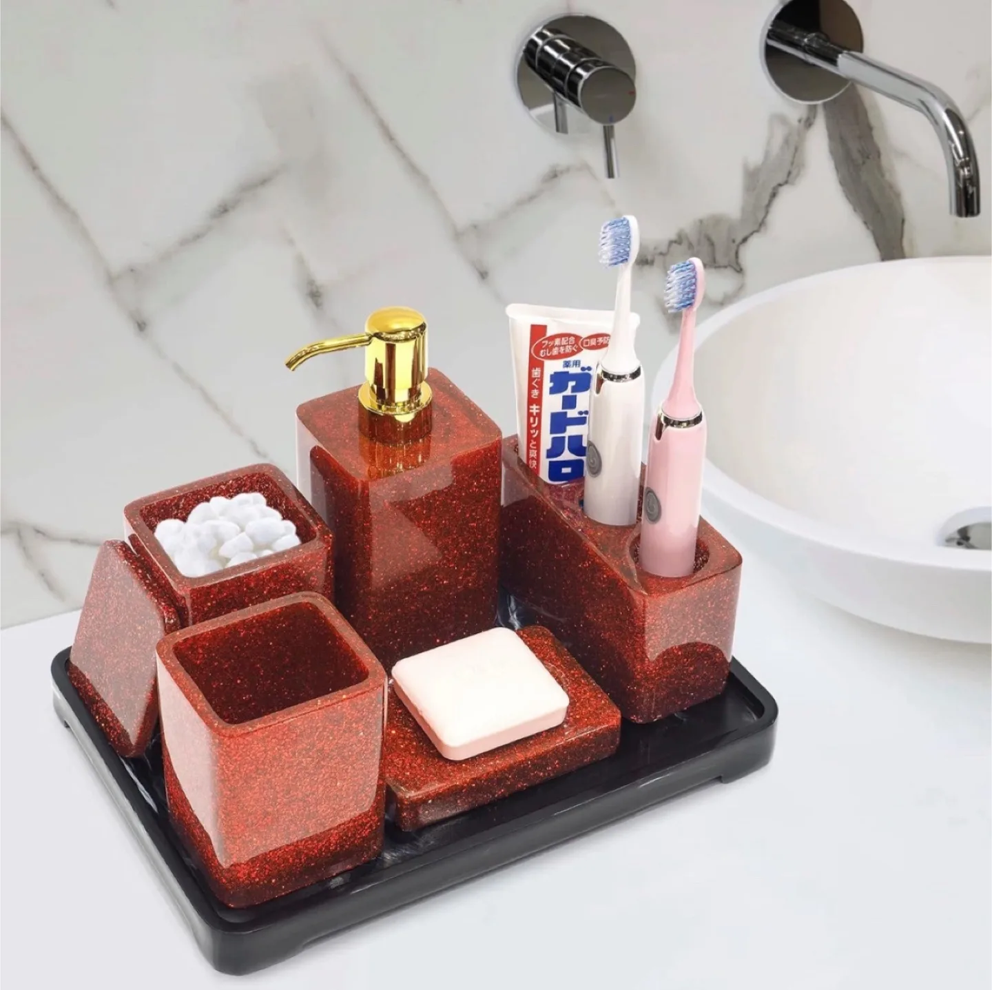 Brand New! Red Glitter Bathroom Accessory Set image indicator(5)