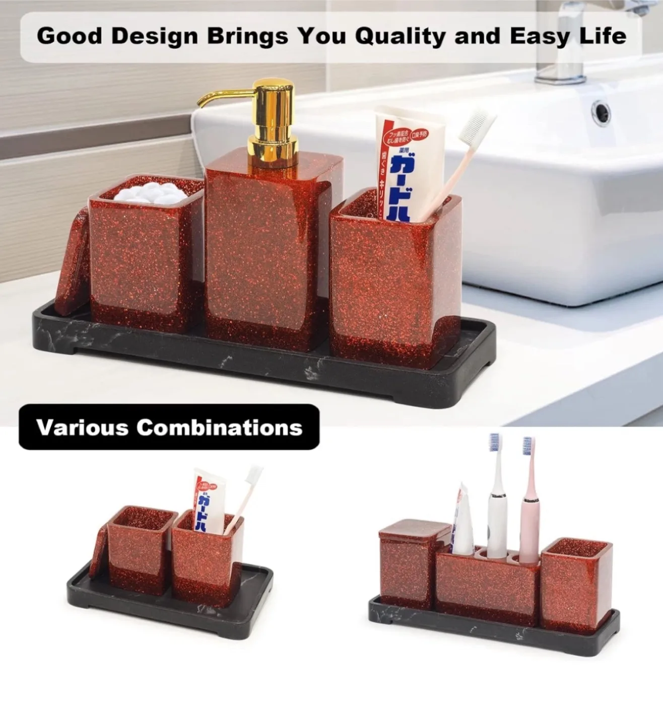 Brand New! Red Glitter Bathroom Accessory Set image indicator(6)