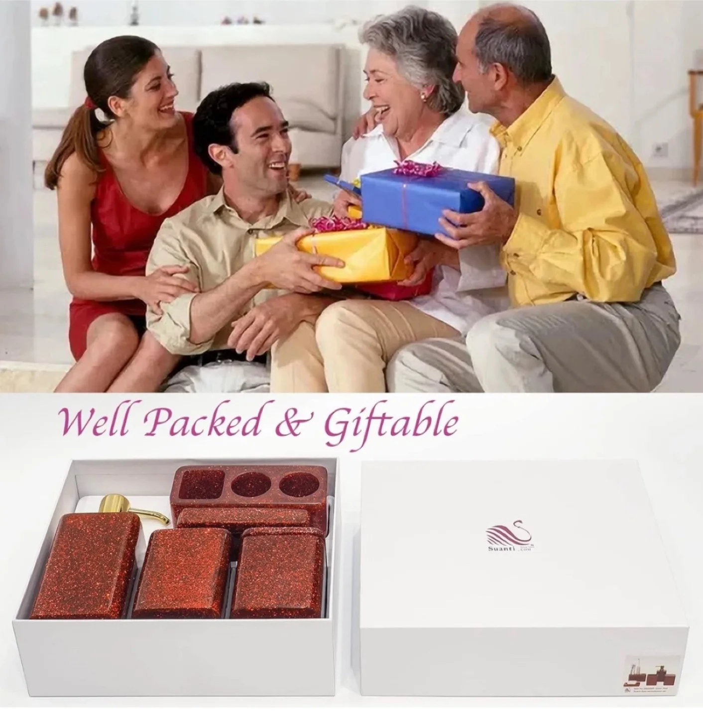 Brand New! Red Glitter Bathroom Accessory Set image indicator(7)