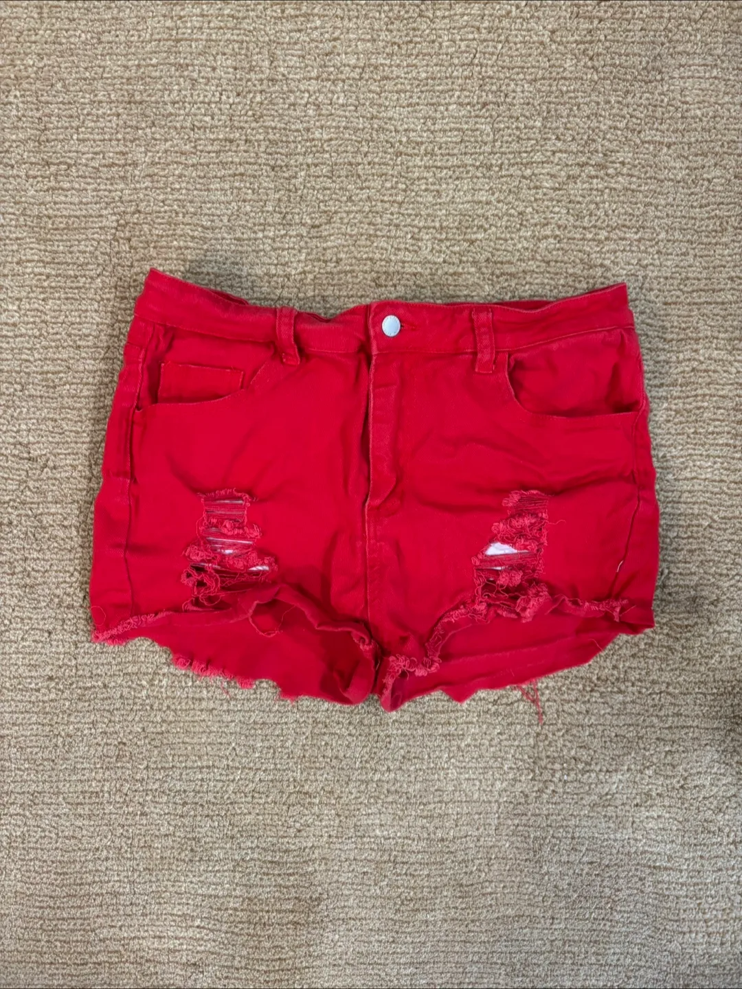 SHEIN Red Ripped Denim Shorts thumbnail