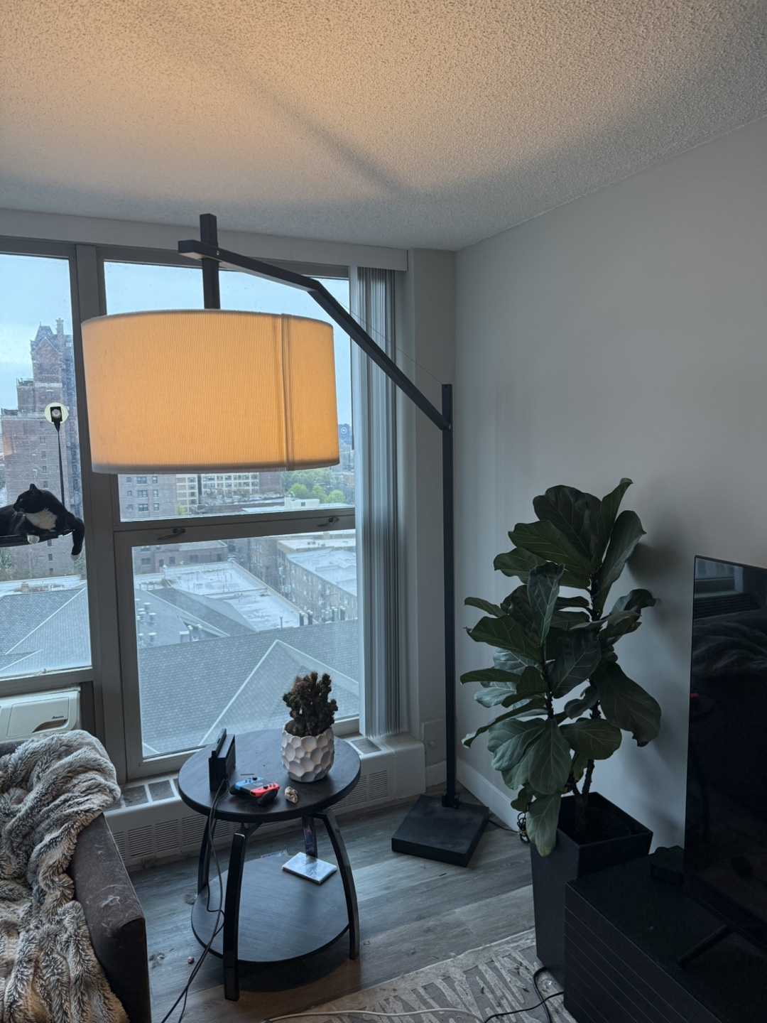 Arc Floor Lamp with Beige Shade