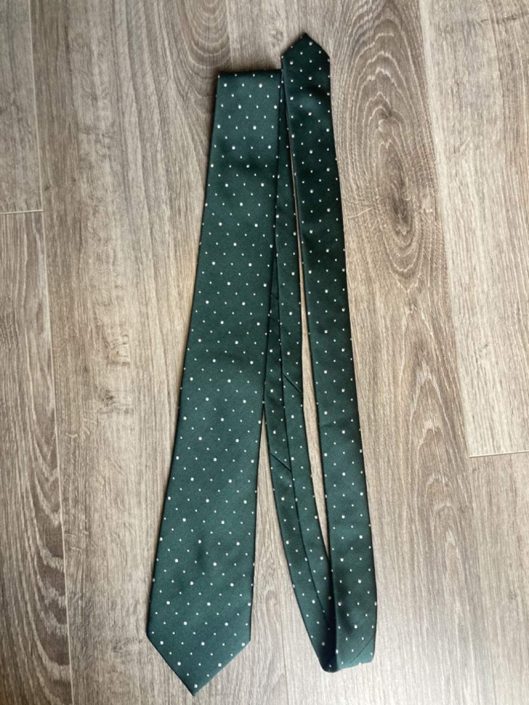 Men's Caldiane Green Tie with White Polka Dots