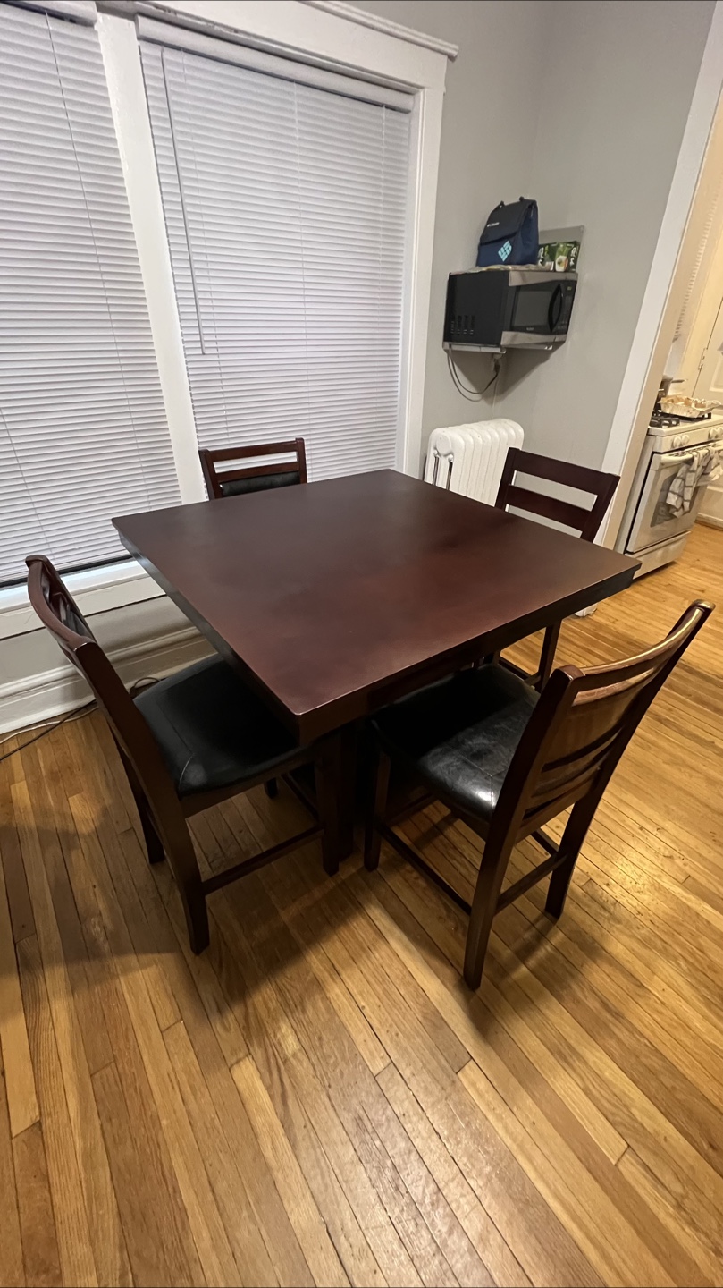 Dark Wood Square Dining Table with 4 Counter Height Chairs - photo 2