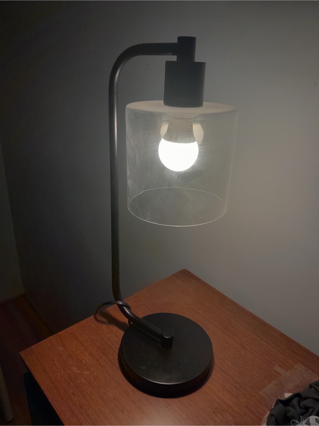 Modern Black Desk Lamp with Clear Glass Shade