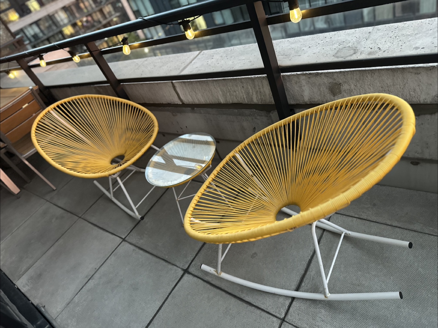 Yellow Patio Rocking Chairs with Glass Side Table