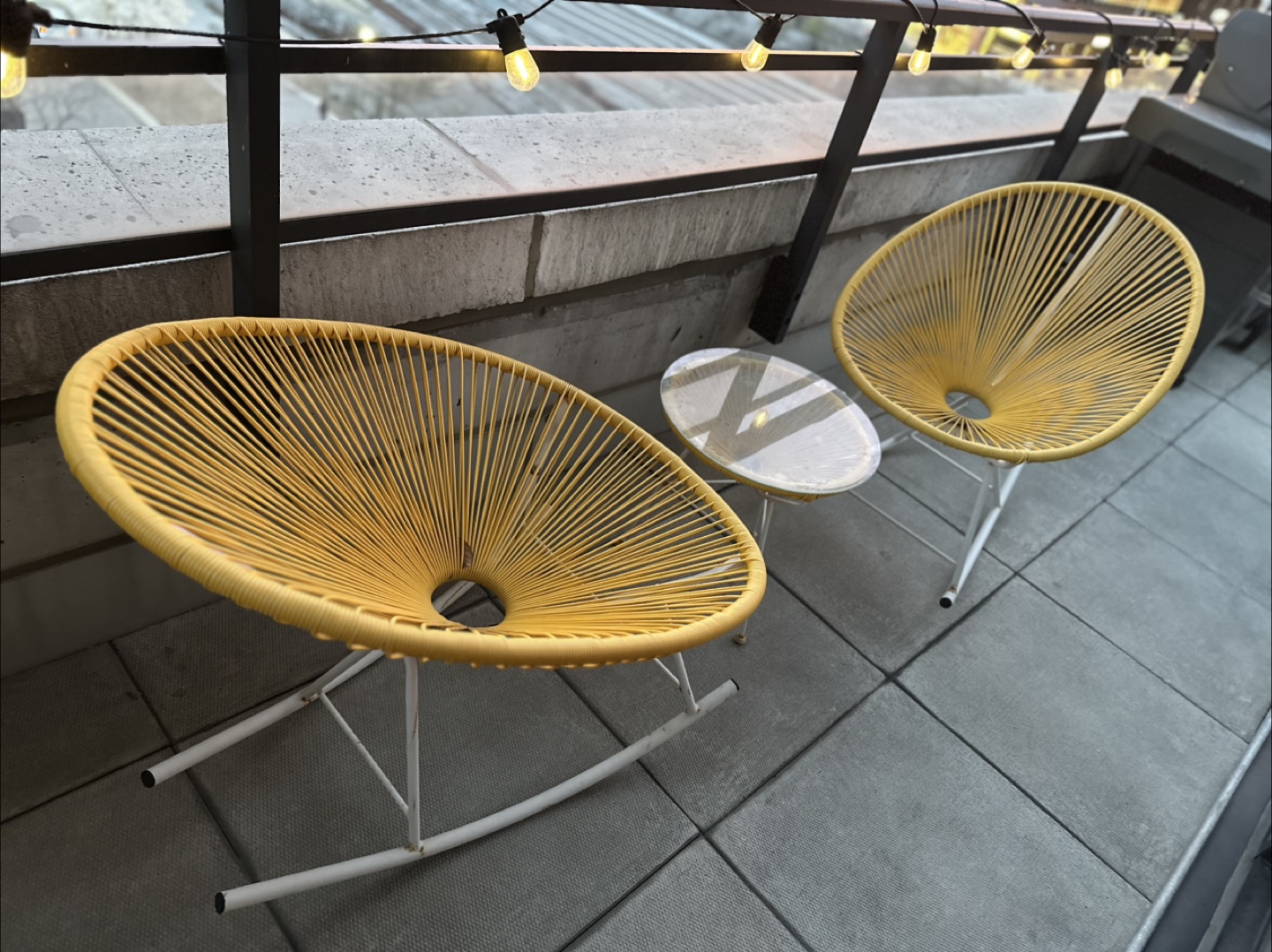 Yellow Patio Rocking Chairs with Glass Side Table - photo 2