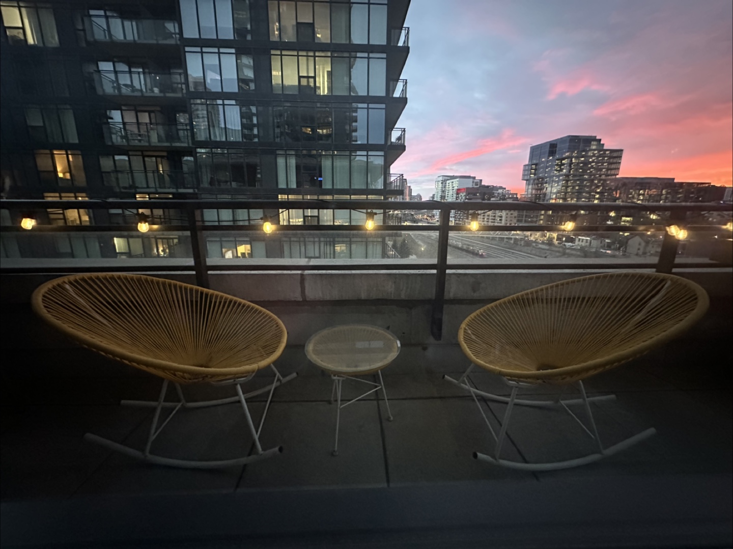 Yellow Patio Rocking Chairs with Glass Side Table - photo 3