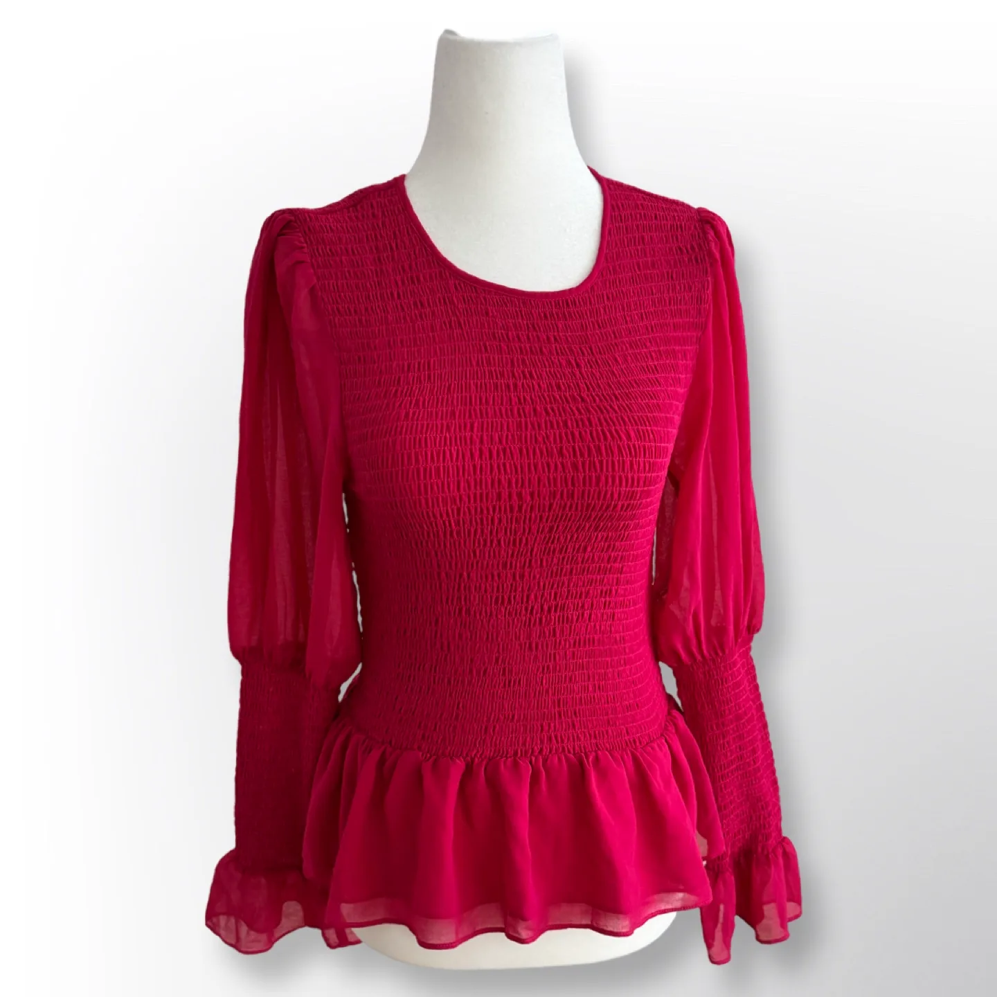 Pink Smocked Long Sleeve Blouse | Size M thumbnail