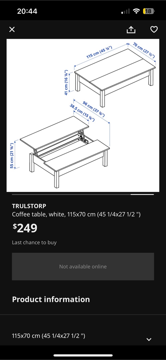 TRULSTORP White Lift-Top Coffee Table - photo 5