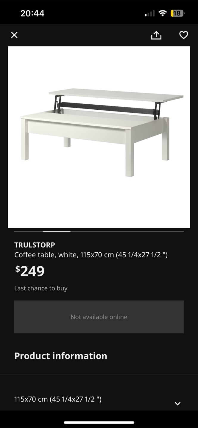 TRULSTORP White Lift-Top Coffee Table - photo 4