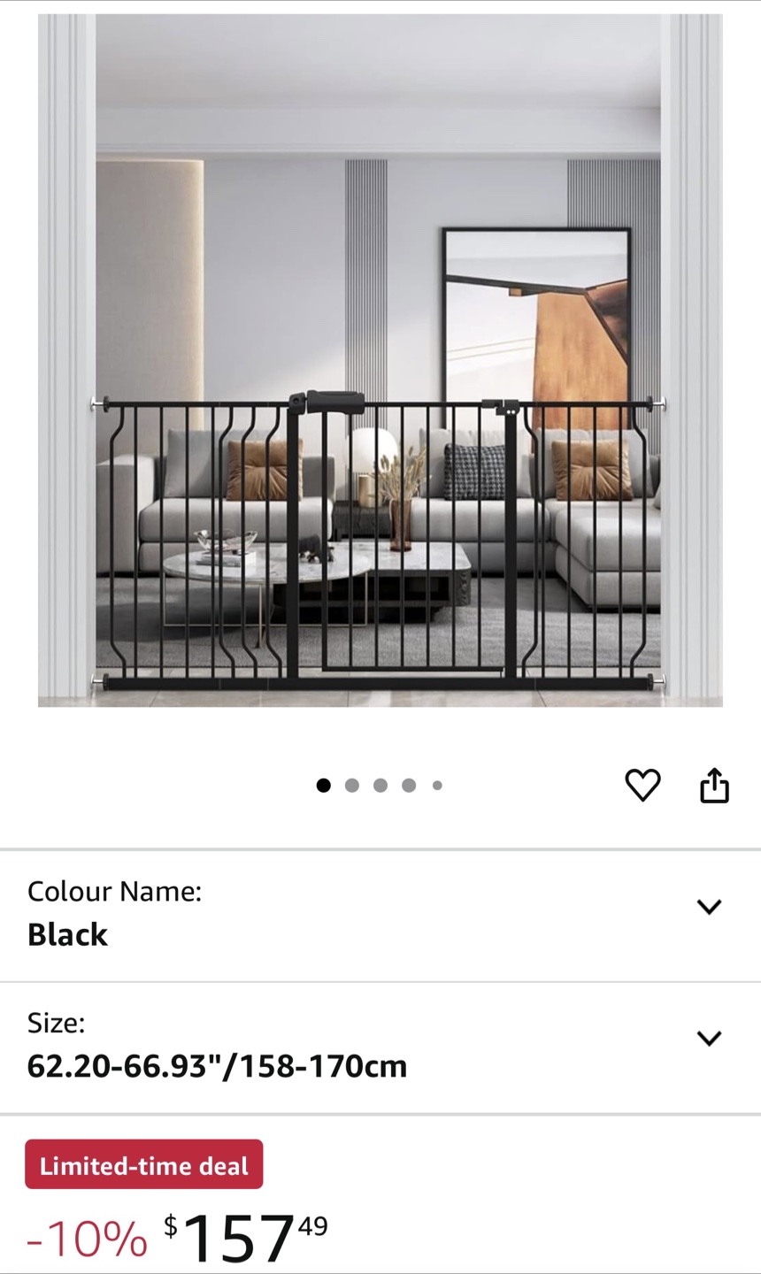 Black Metal Baby Gate - Extends to 66.93 inches