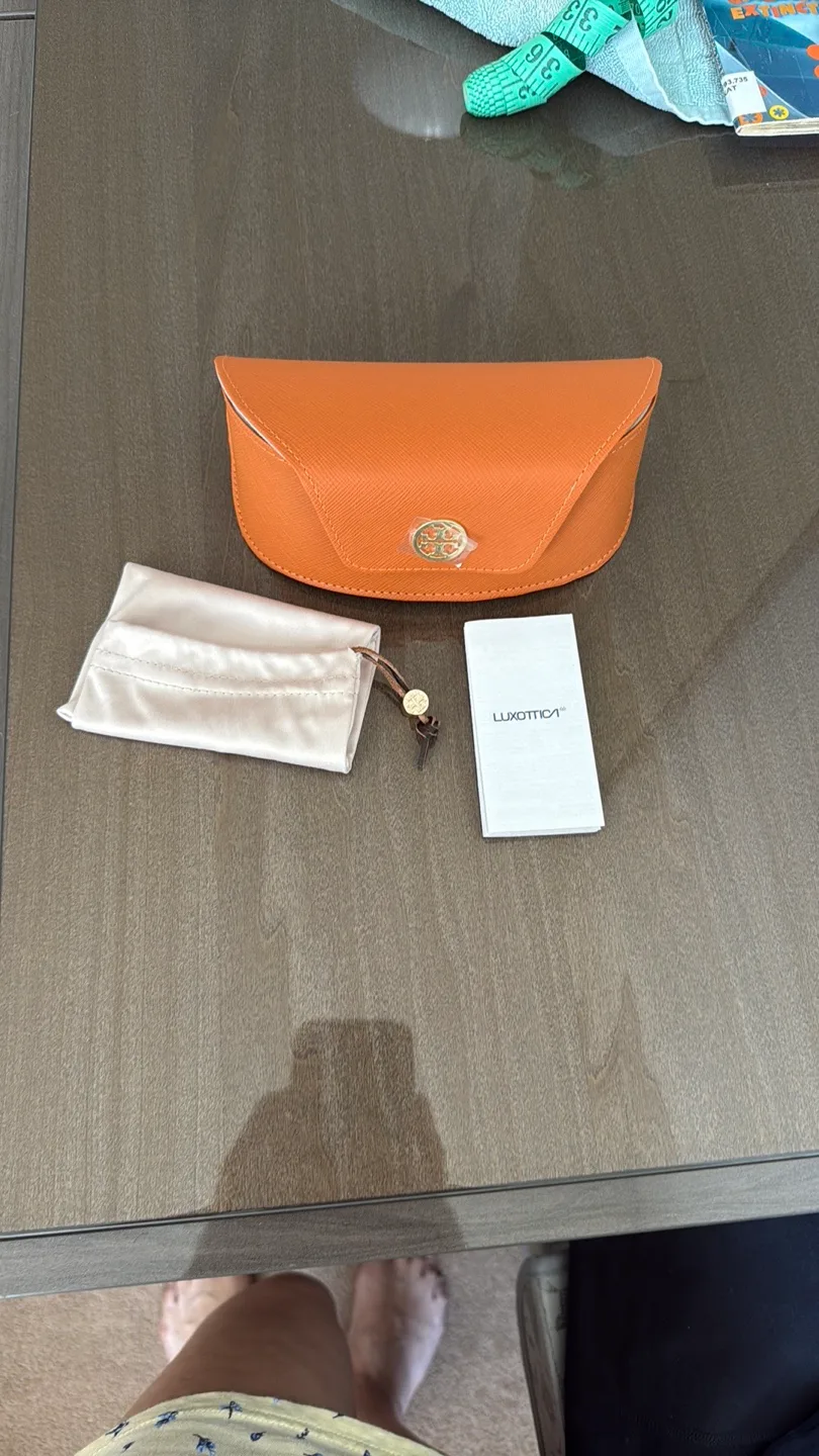 Tory Burch Orange Eyeglass Case with Cleaning Cloth thumbnail