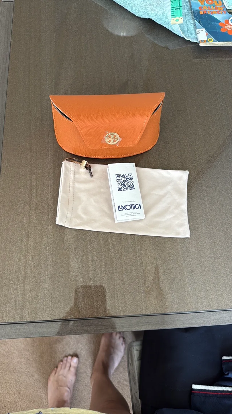 Tory Burch Orange Eyeglass Case with Cleaning Cloth image indicator(5)