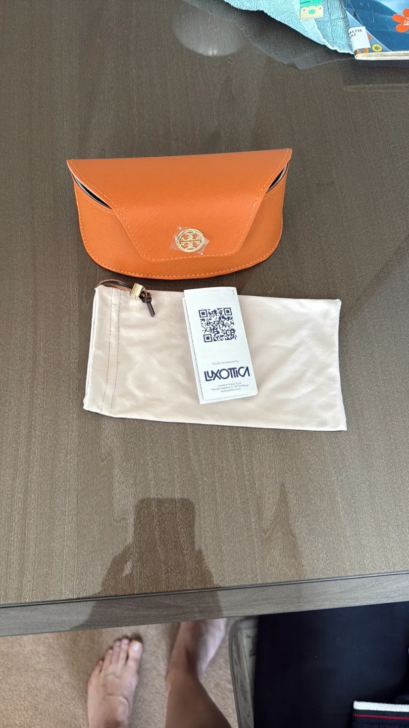 Tory Burch Orange Eyeglass Case with Cleaning Cloth image indicator(7)