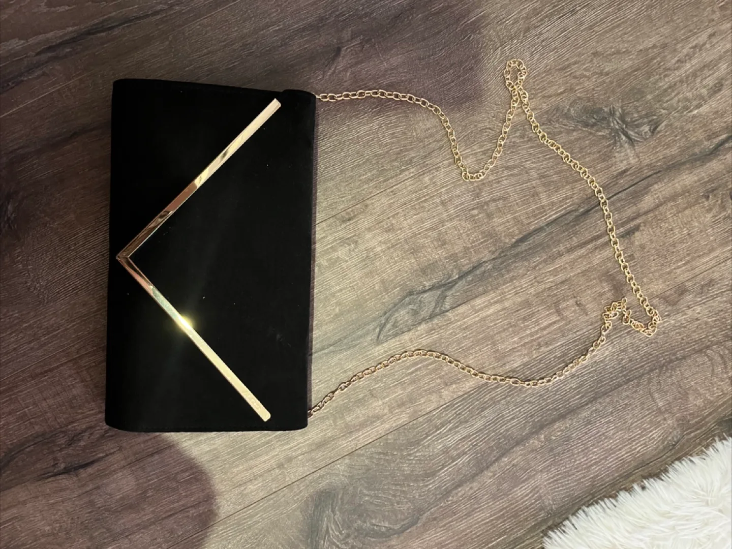 Black Velvet Clutch Purse with Gold Chain thumbnail