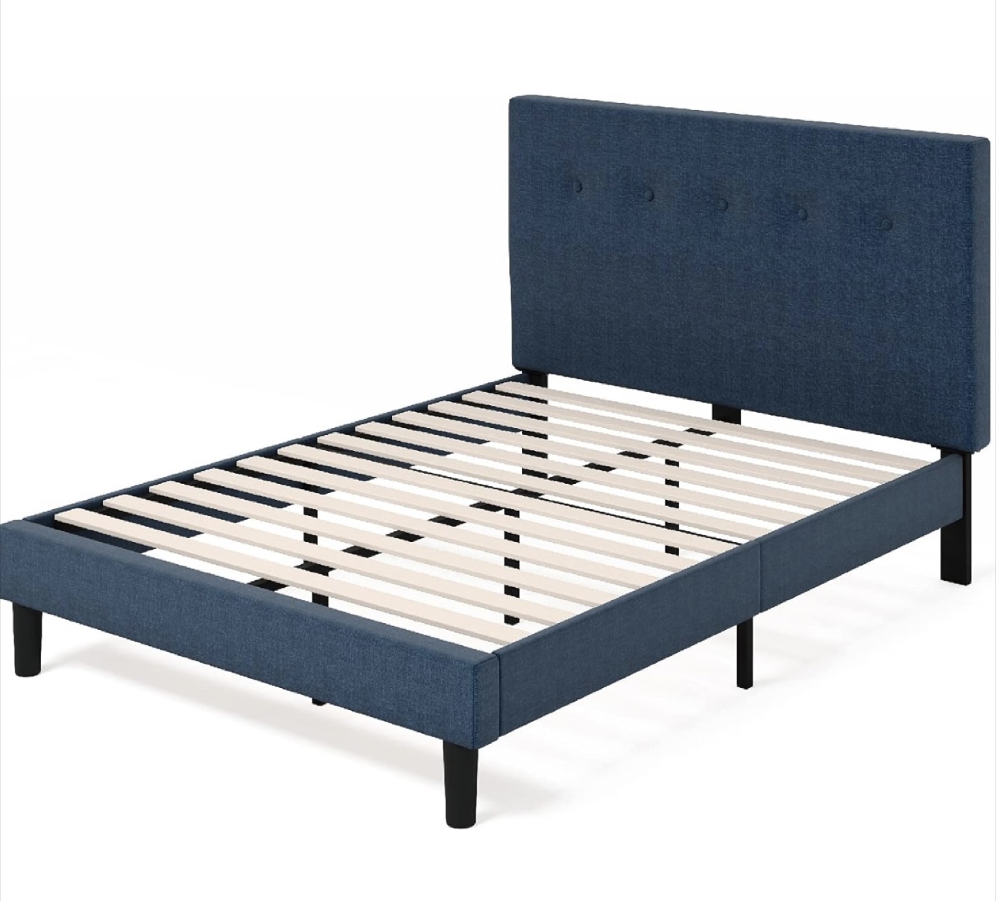 Queen Upholstered Bed Frame with Headboard - Navy Blue - photo 2