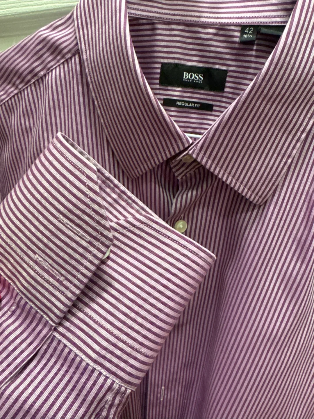 Hugo Boss Purple Striped Dress Shirt - Size 42, 16 1/2 image indicator(3)