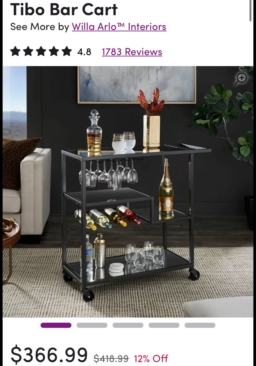 Metal frame Bar Cart - photo 2