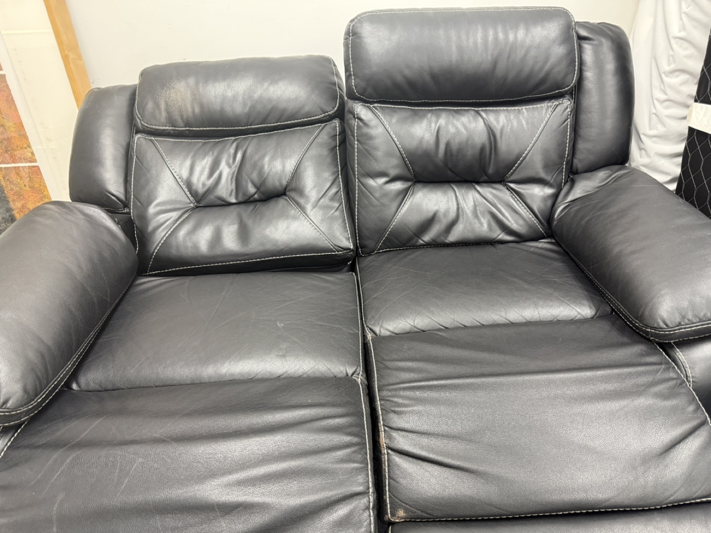 Black Leather Reclining Loveseat - photo 3