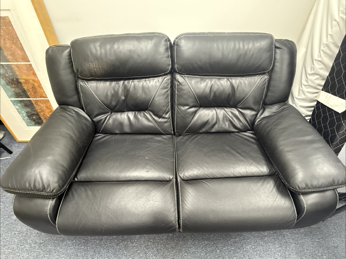 Black Leather Reclining Loveseat - photo 2