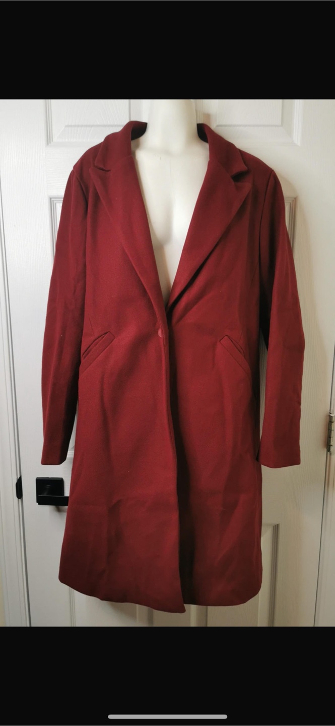 NEW! lluviacida Elegant Notched Collar Burgundy Longline Peacoat - photo 5