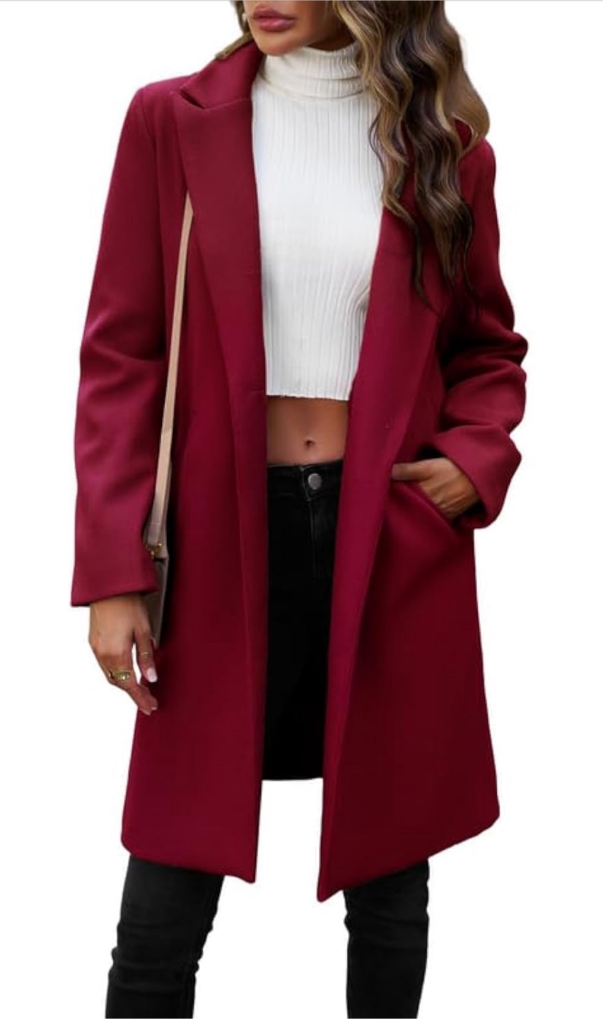 NEW! lluviacida Elegant Notched Collar Burgundy Longline Peacoat
