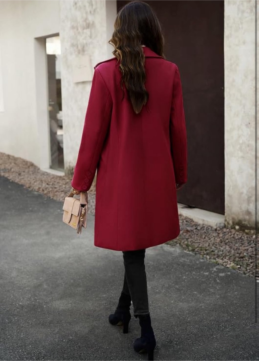 NEW! lluviacida Elegant Notched Collar Burgundy Longline Peacoat - photo 4