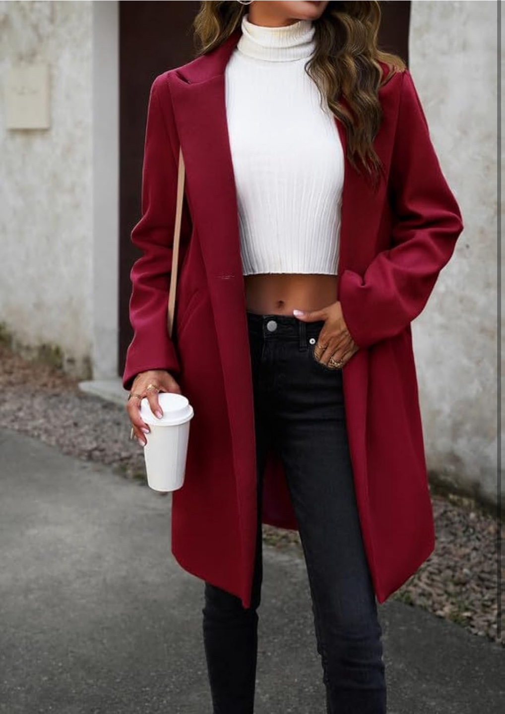 NEW! lluviacida Elegant Notched Collar Burgundy Longline Peacoat - photo 3