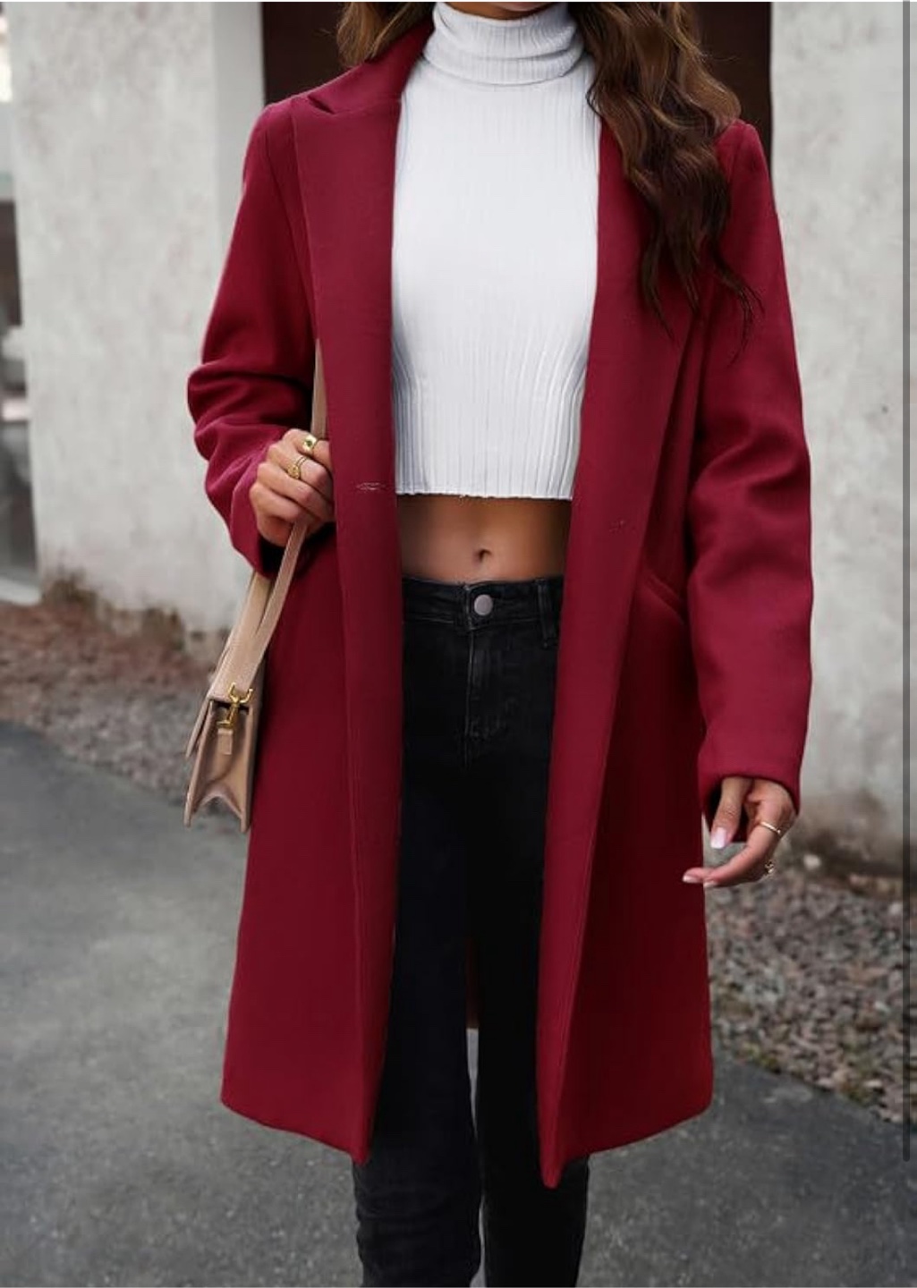 NEW! lluviacida Elegant Notched Collar Burgundy Longline Peacoat - photo 2