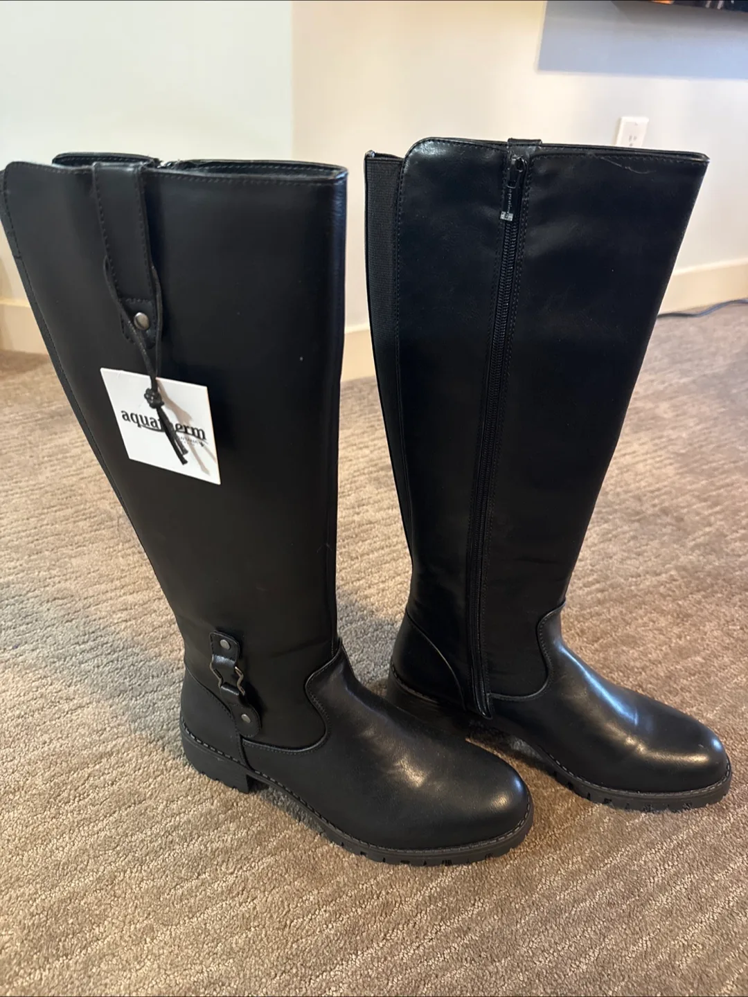 Aquaterm Women's Black Leather Tall Boots