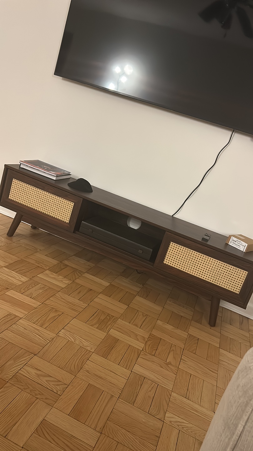 Mid-Century Modern TV Stand with Rattan Doors - photo 2