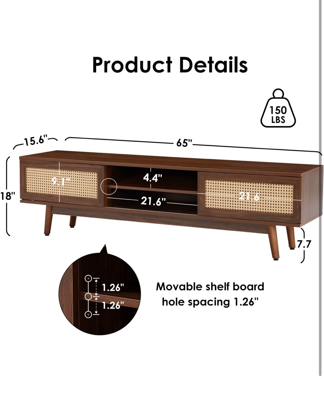 Mid-Century Modern TV Stand with Rattan Doors