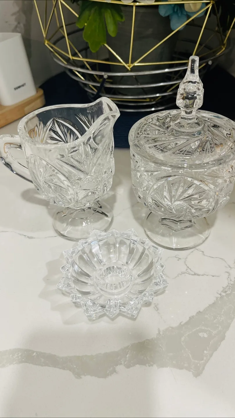 Crystal Sugar Bowl with Creamer and Lid thumbnail