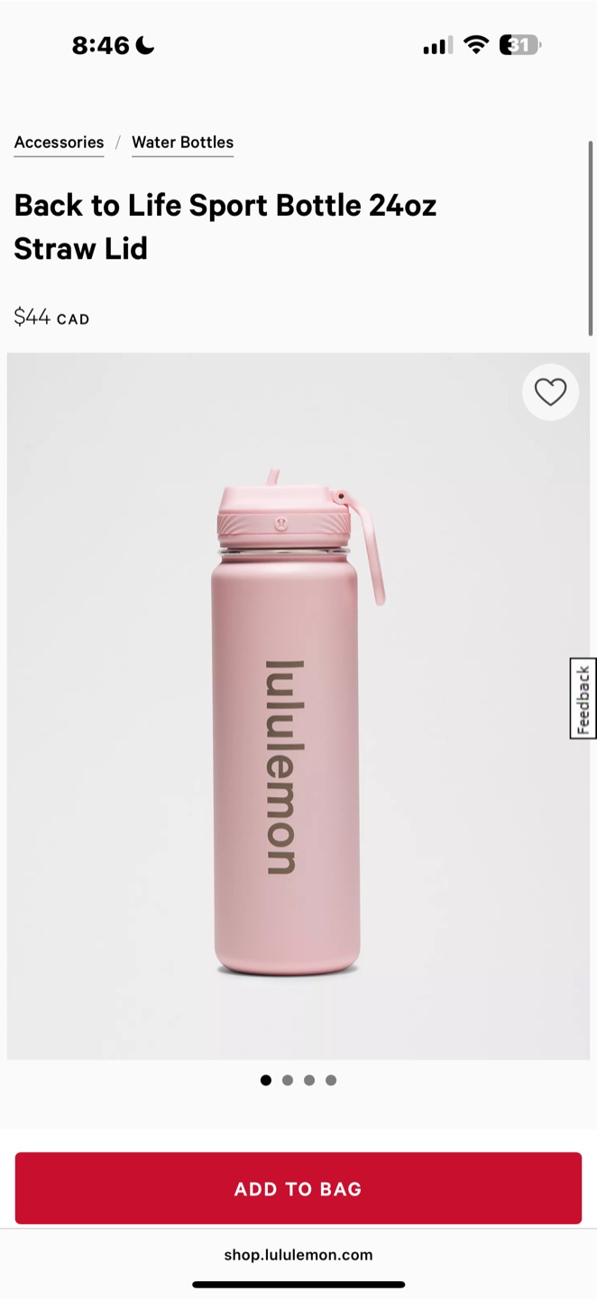 Lululemon Back to Life Sport Bottle 24oz Straw Lid