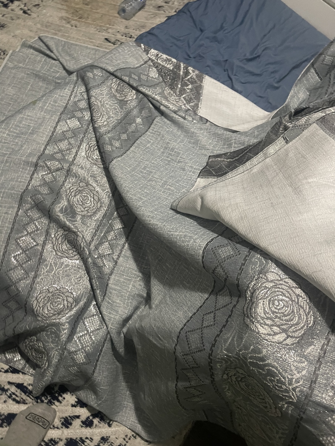 Grey and Silver Curtains with Rose Design - photo 2