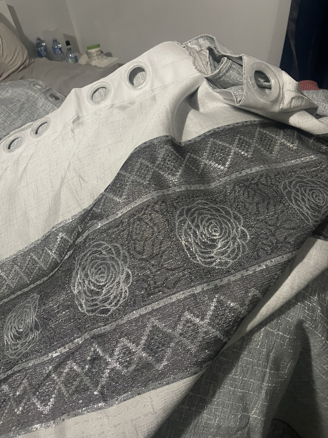 Grey and Silver Curtains with Rose Design - photo 3