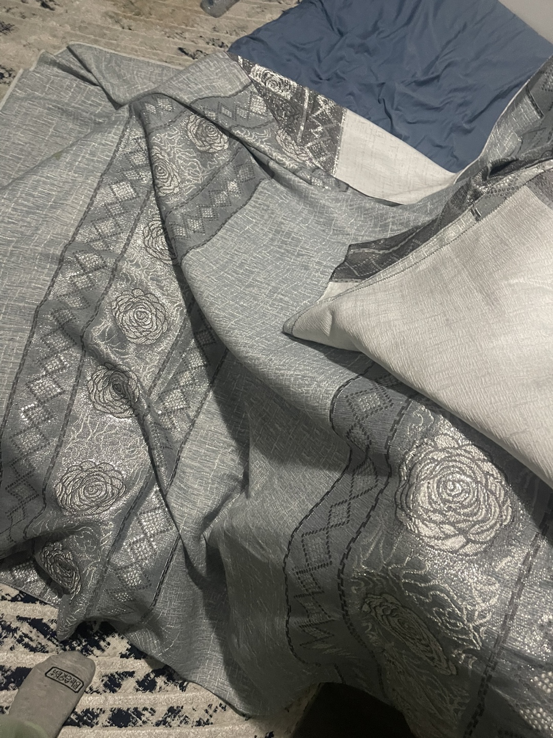 Grey and Silver Curtains with Rose Design