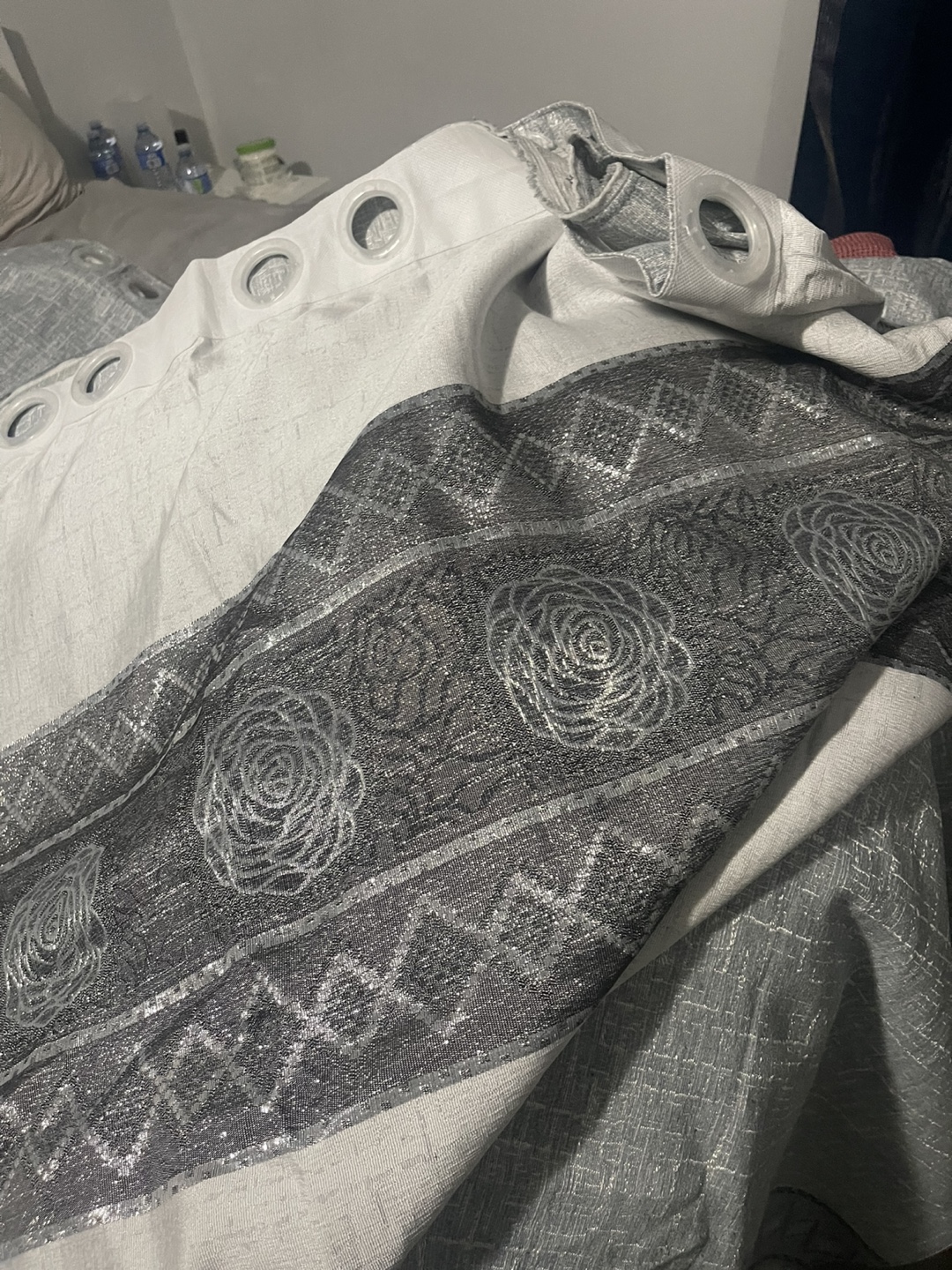Grey and Silver Curtains with Rose Design - photo 4