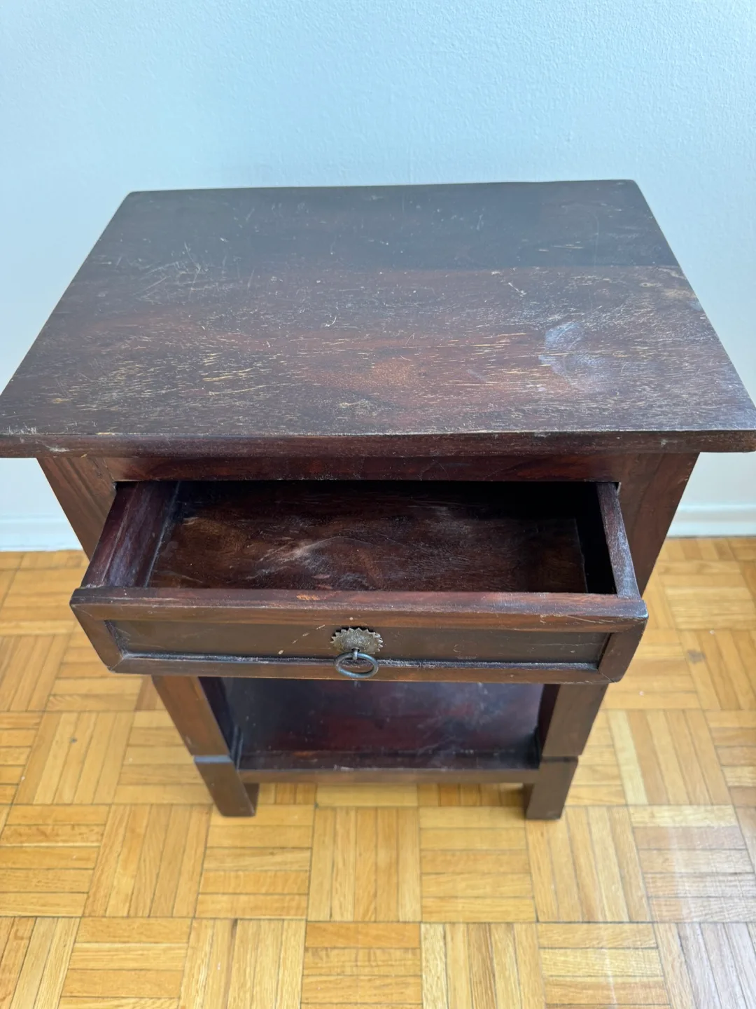 Dark Brown Wooden Nightstand with Drawer and Shelf image indicator(4)