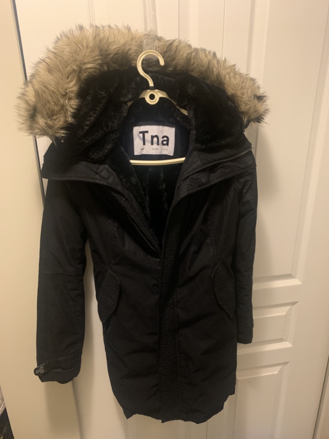 Tna black parka with faux fur hood