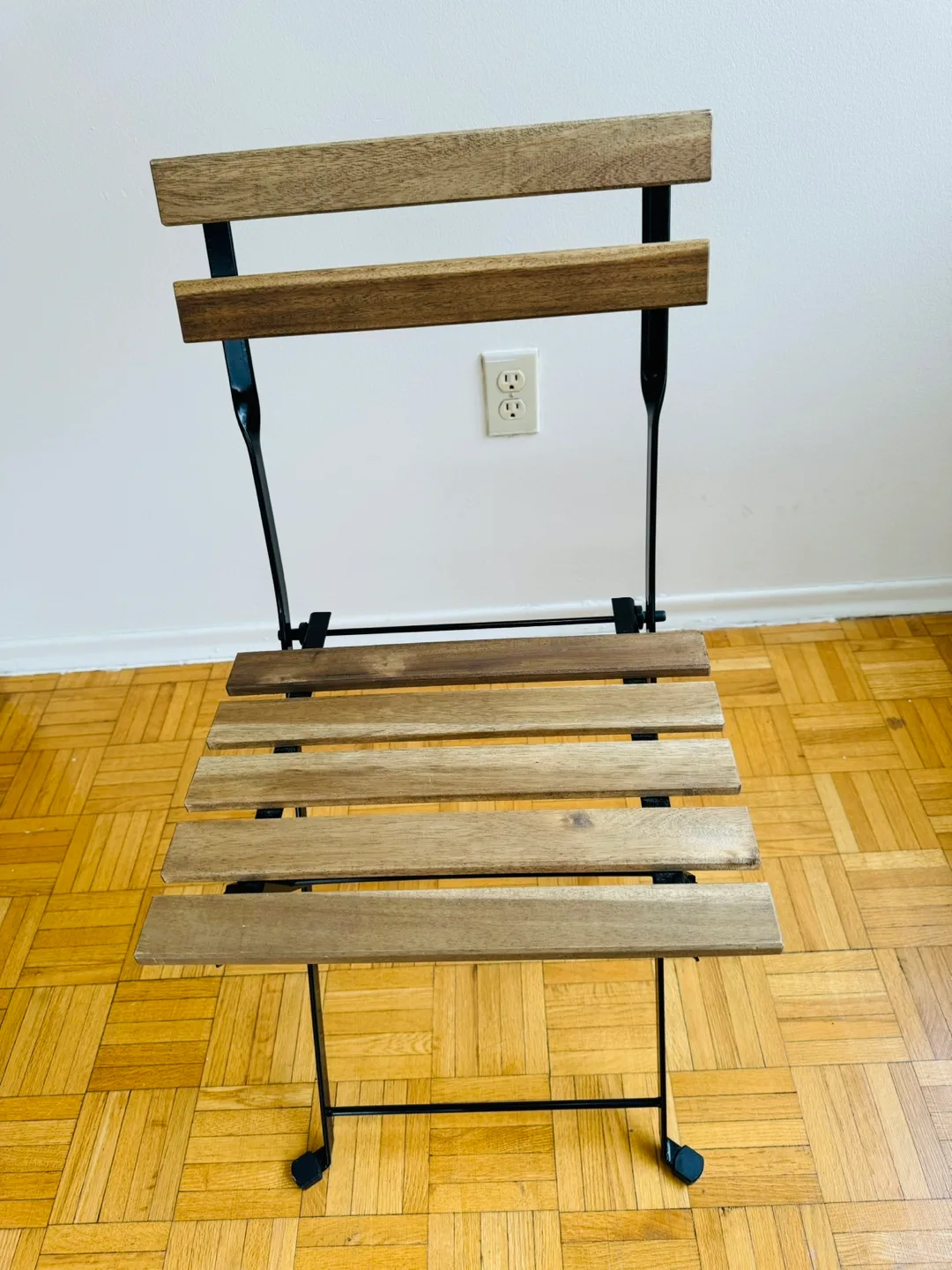 IKEA Folding Wooden Chair with Black Metal Frame thumbnail