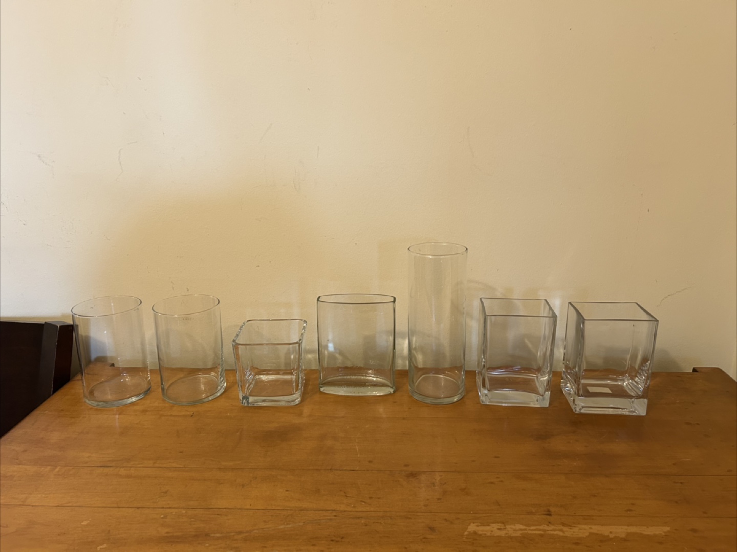Glassware Lot: Vases, Pitcher, Bottles