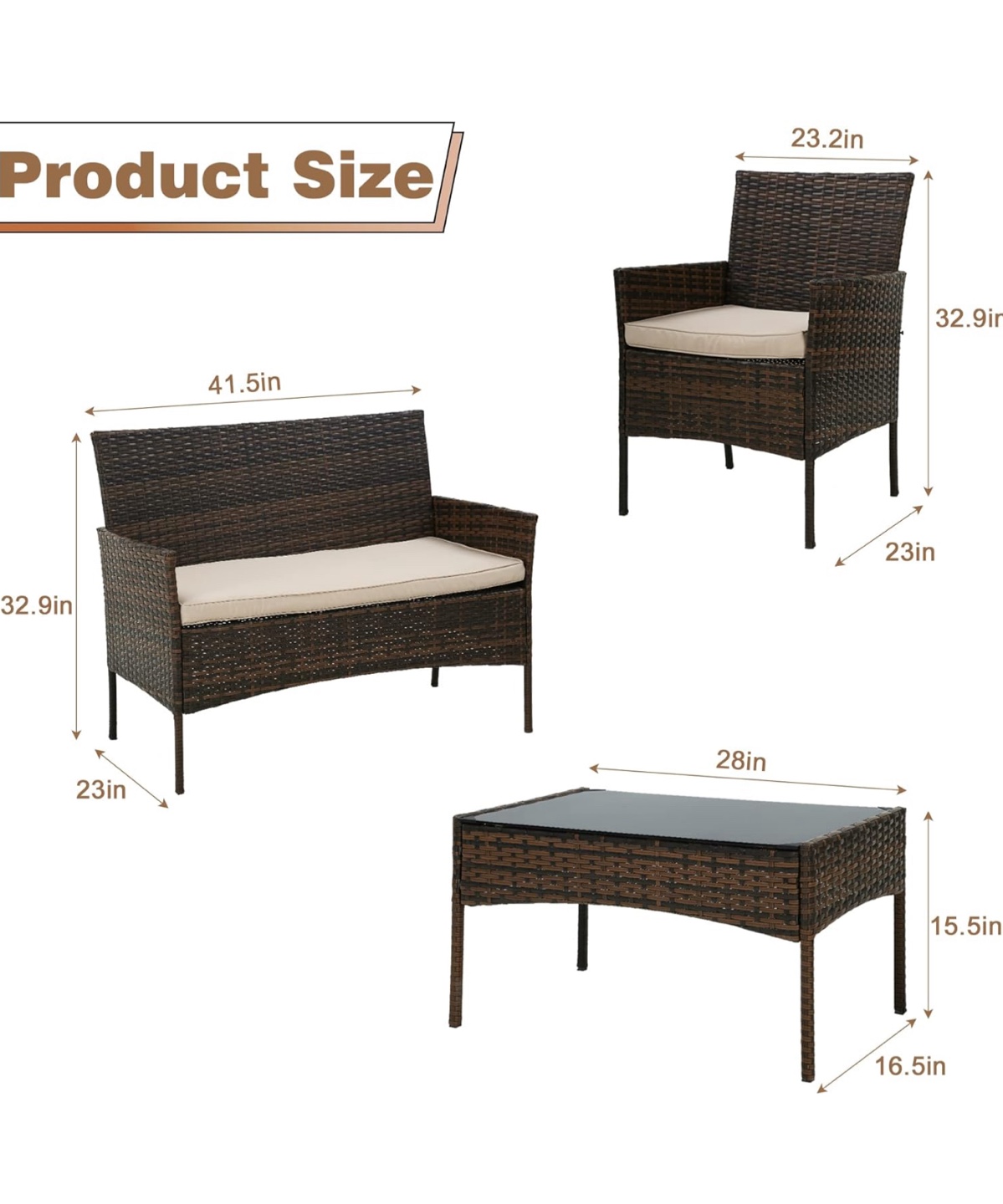 4-Piece Patio Conversation Set with Beige Cushions - photo 3