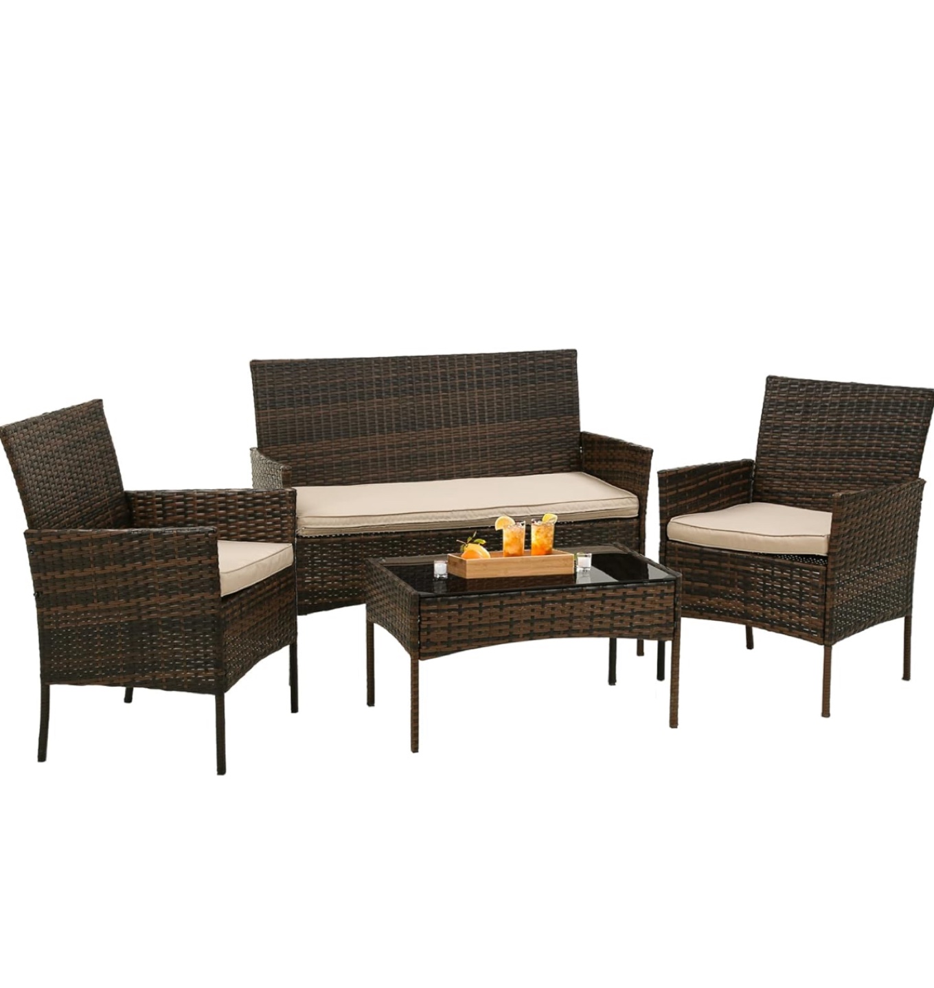 4-Piece Patio Conversation Set with Beige Cushions - photo 4