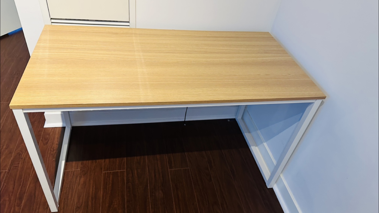 Modern Minimalist Desk - Light Wood Top, White Metal Frame