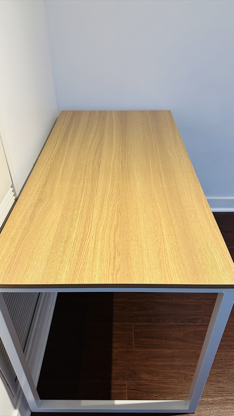 Modern Minimalist Desk - Light Wood Top, White Metal Frame - photo 2